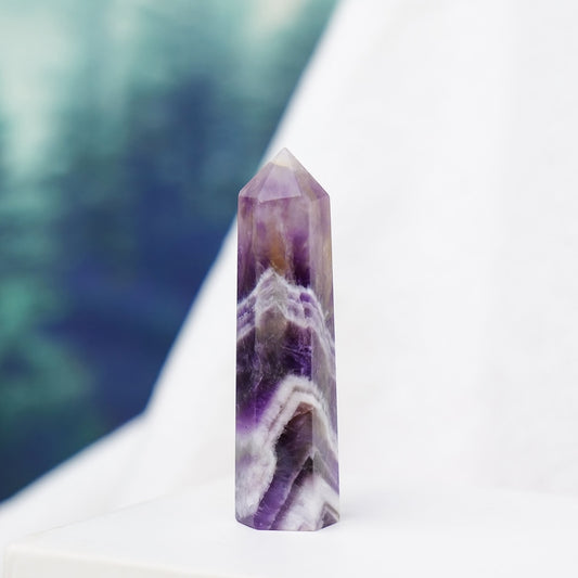 Small Natural Dream Amethyst Hexagonal Crystal Column Wand Infused with Reiki: Ideal for Healing & Home Decor