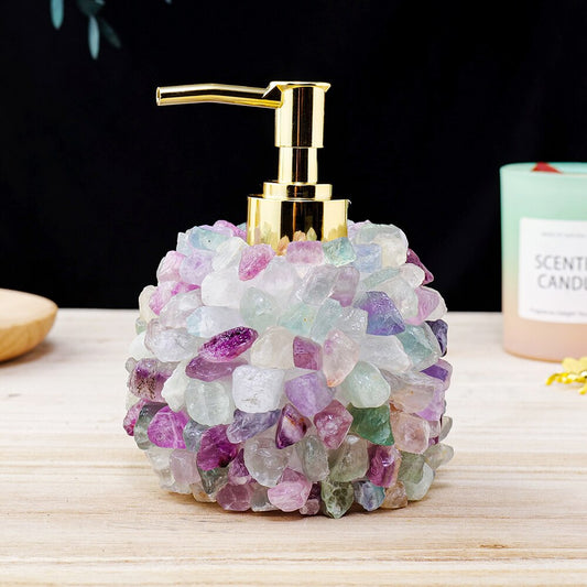 Natural Raw Rose Quartz & Fluorite Crystal Manual Liquid Dispenser