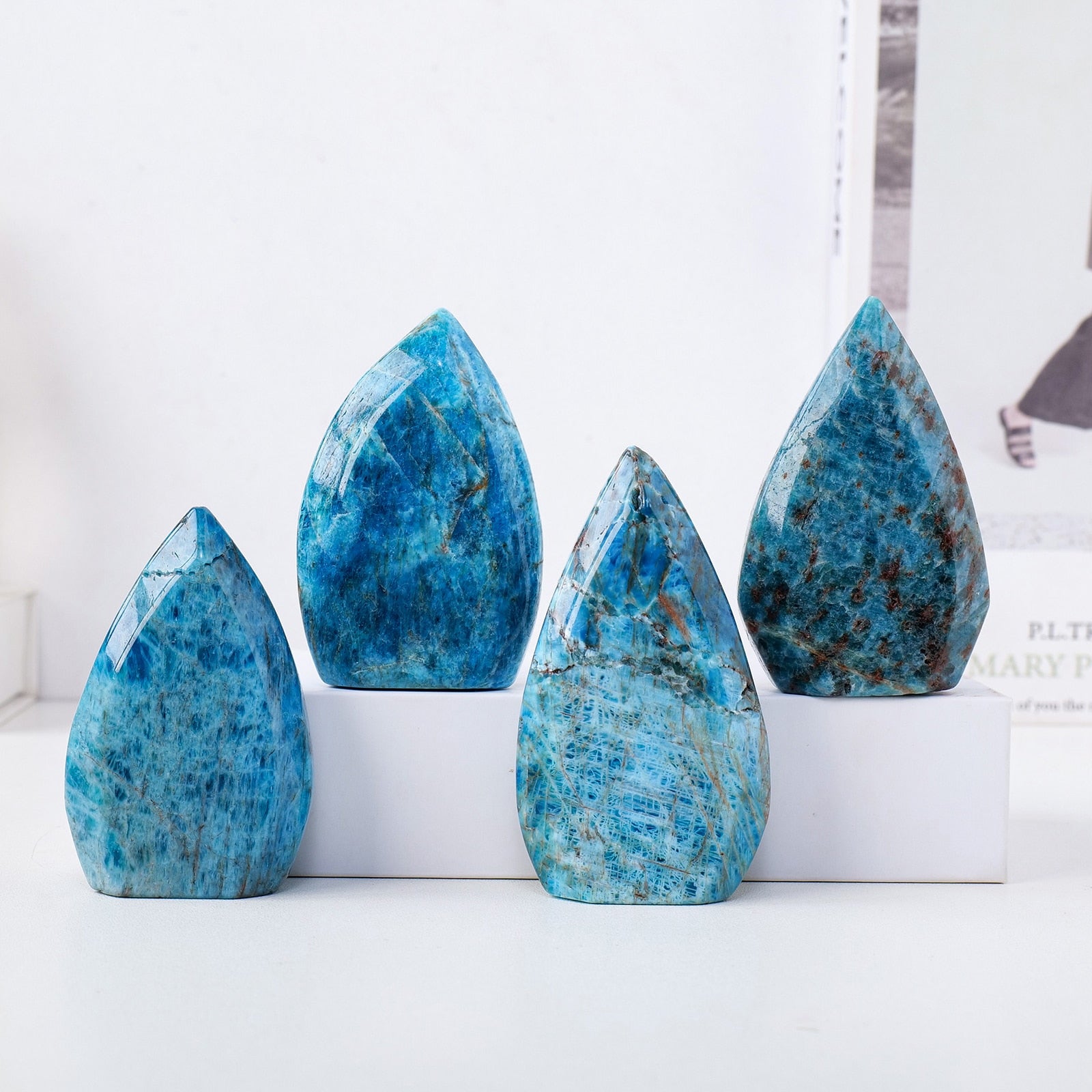 Blue Apatite Flame Shape Crystal | Ebony Divine Beauty