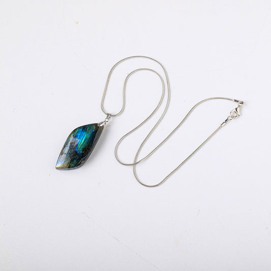 Natural Labradorite Leaves Pendant Silver Necklace