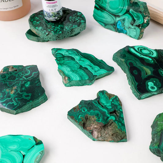 Natural Gem Malachite Crystal Slice - Rough Irregular Shape for a Unique Mineral Specimen Collection