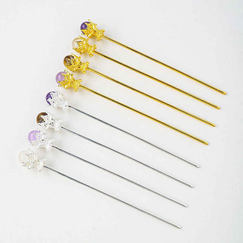 Ebony Divine Beauty Natural Crystal Ball Hairpins Hair Stick Image 3