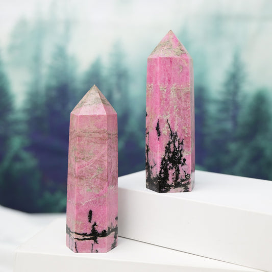 Ebony Divine Beauty Natural Crystal Rhodonite Point Healing Obelisk image 2