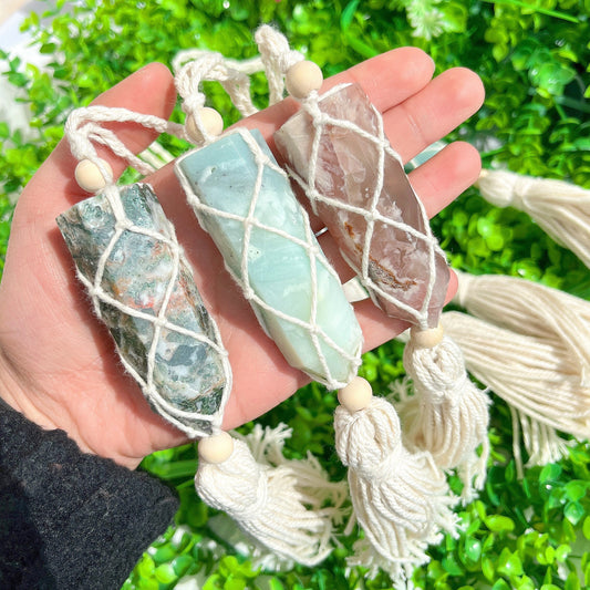 Natural Gemstone Crystal Hand-Woven Pendant Tassel: For Car & Healing Home Decor