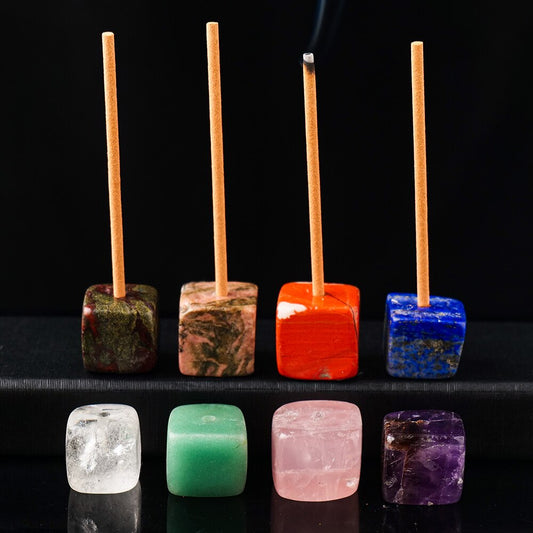 Natural Crystal Ore Square Gemstone: Incense Insert Meditation Crystal