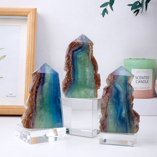 Natural Green Fluorite Crystal Tower: Healing Stone for Growth