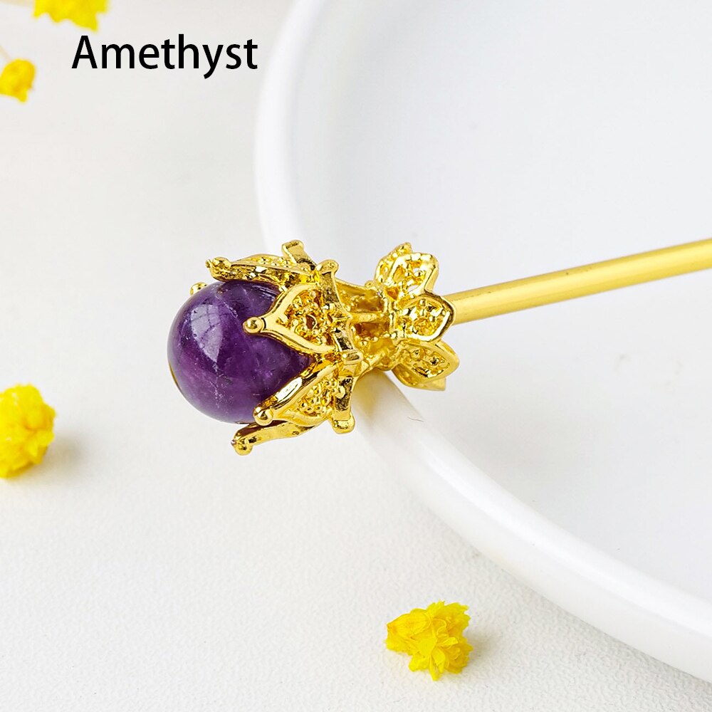 Ebony Divine Beauty Natural Amethyst Crystal Ball Hairpins Hair Stick Image 2 