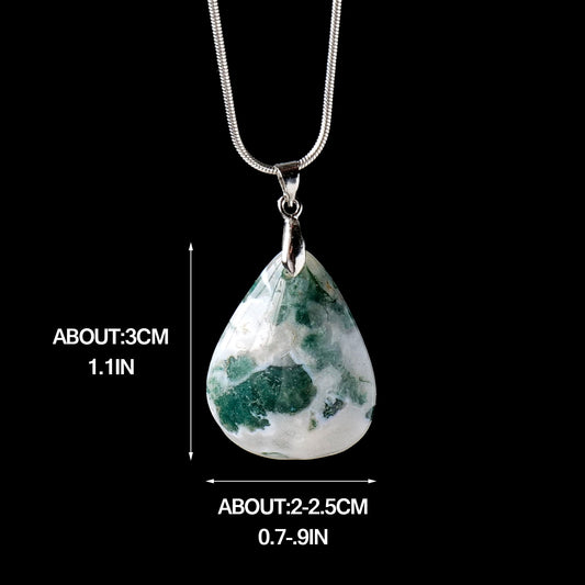 Natural Moss Agate Water Drop Pendant: Crystal Healing Necklace