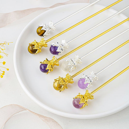 Ebony Divine Beauty Natural Crystal Ball Hairpins Hair Stick Image 2