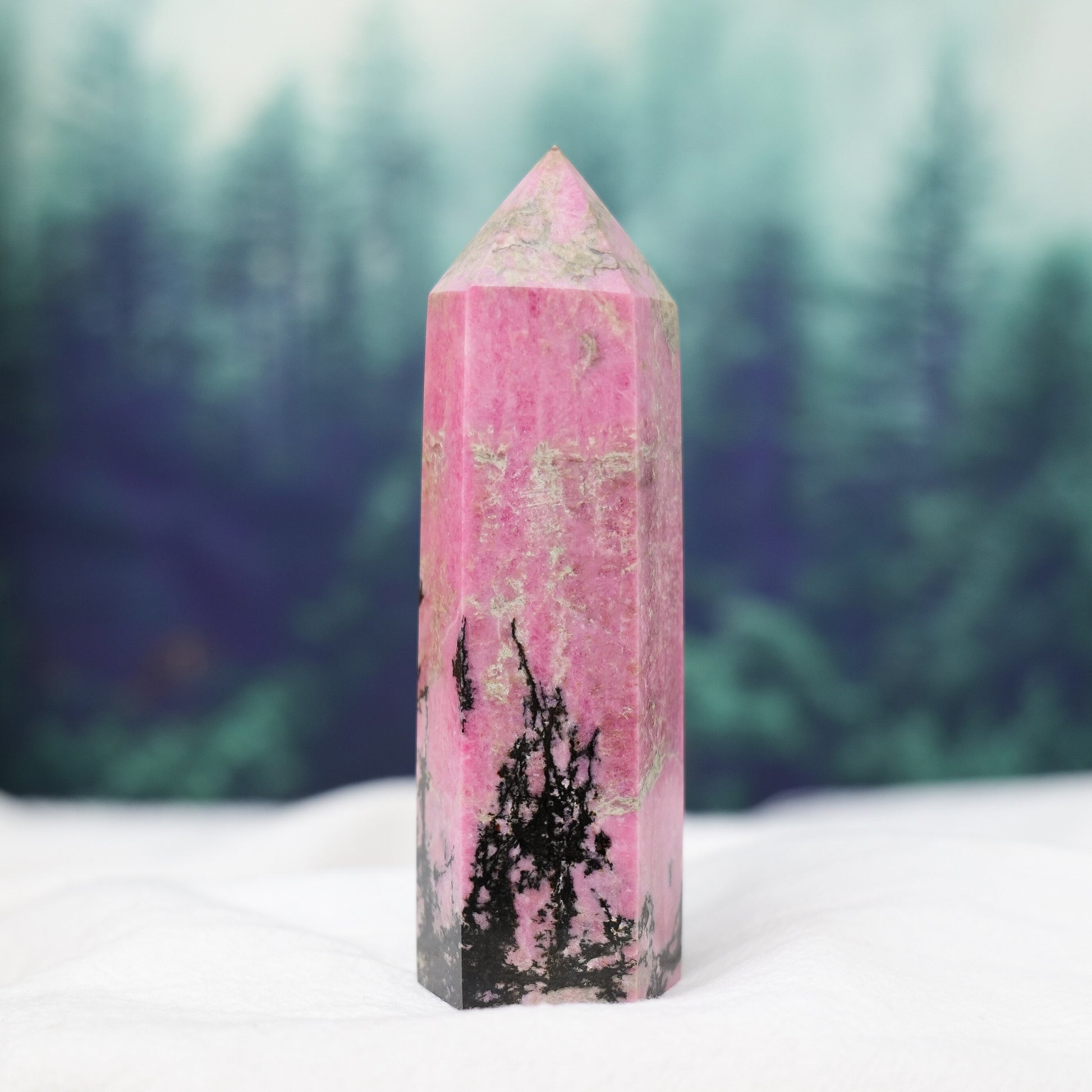 Ebony Divine Beauty Natural Crystal Rhodonite Point Healing Obelisk image 3