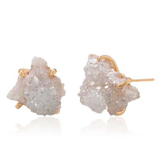 Irregular Raw Agate Crystal Stud Earrings for Natural Energy Amplification