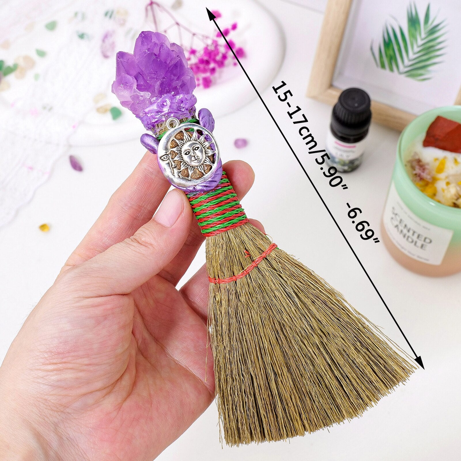 Amethyst Crystal Broom | Crystal Scepter Broom | Ebony Divine Beauty