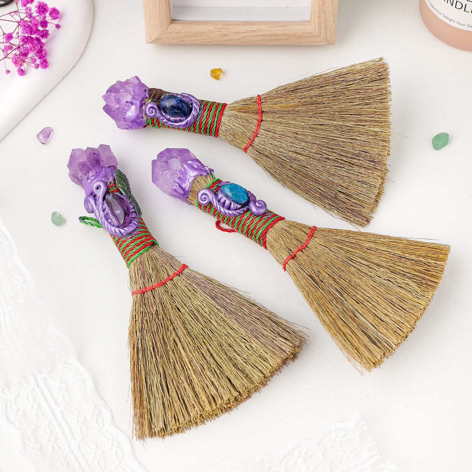 Amethyst Crystal Broom | Crystal Scepter Broom | Ebony Divine Beauty