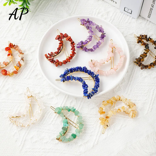 Natural Crystal Gravel Moon Shape Hair Clips