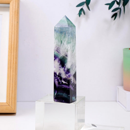 Natural Stone Feather Fluorite Crystal Four Side Column Crystal Point: Perfect for Healing & Home Decoration