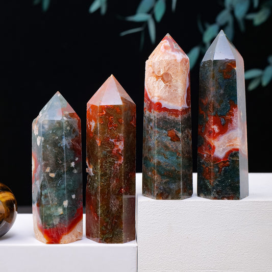 Natural Red Moss Agate Crystal Tower Infused with Reiki Energy