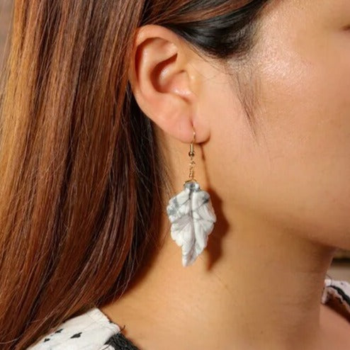 Handcrafted Natural Crystal Leaf Dangle Earrings