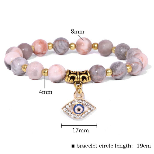 Ward off Negativity with our 8MM Beaded Natural Gemstone Evil Eye Crystal Charm Bracelet