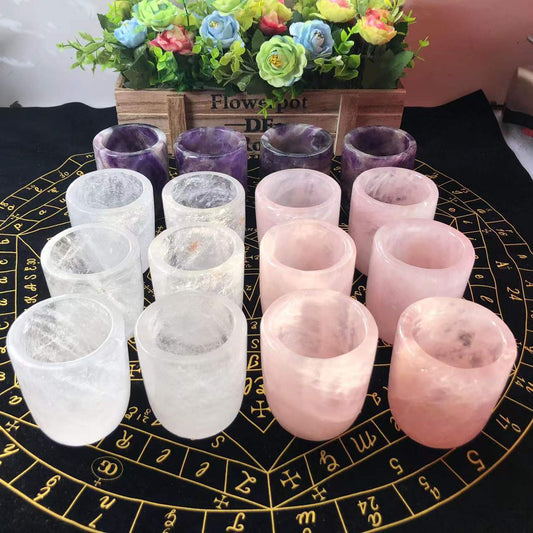 1pc Natural Amethyst, Rose Quartz, & Clear Quartz Crystal Cup: Decor & Anti-Aging Energy Healing