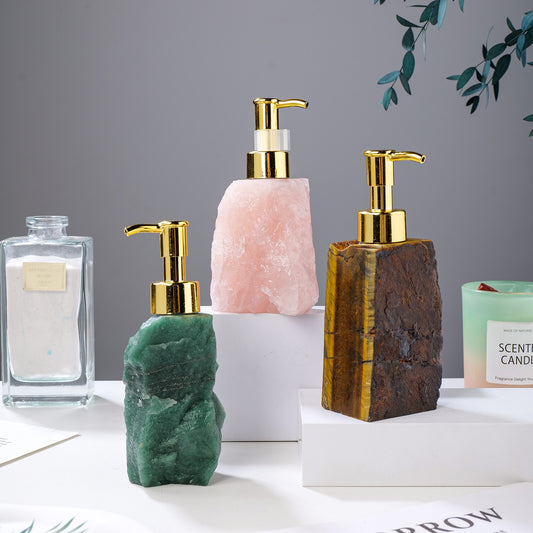 Natural Crystal Raw Stone Manual Soap Dispenser: Anti-Aging Energy & Decor