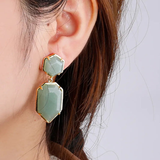 Irregular Shape Natural Gem Stone Dangle Earrings