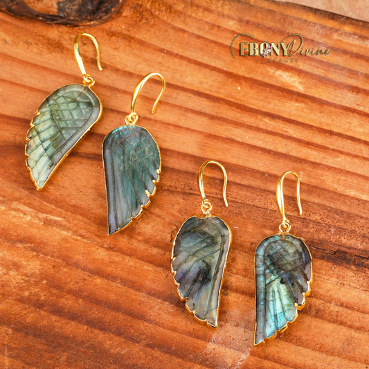 Angel Wings Carved Crystal Dangle Earrings